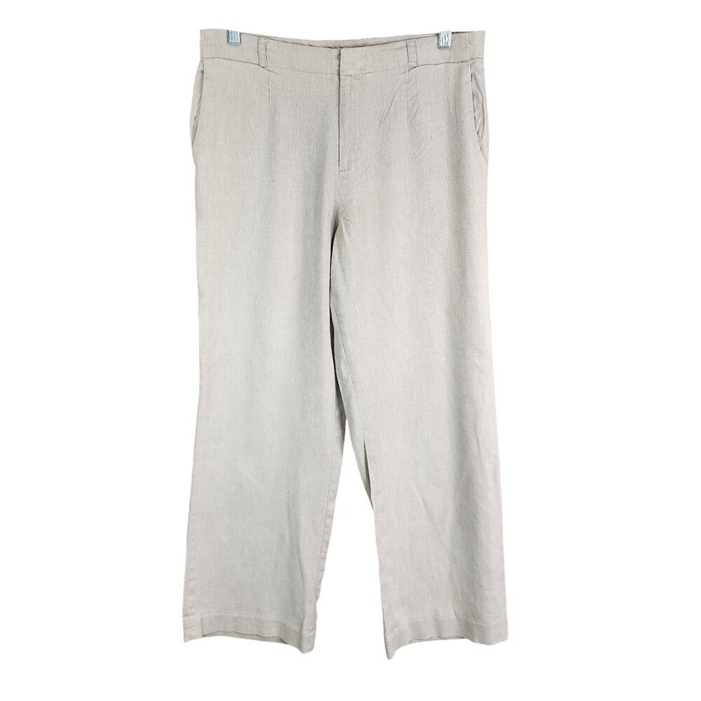 Womens Beige Coldwater Creek Pants Flat Front Linen Blend Stretch Size 8